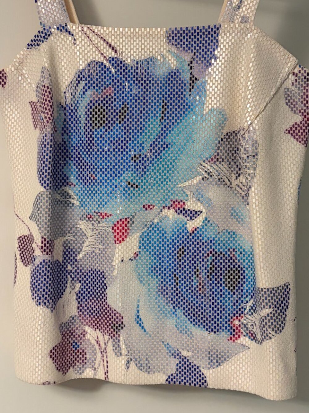 St. John fully embellished floral print blouse size medium designer luxury party - Picture 7 of 9